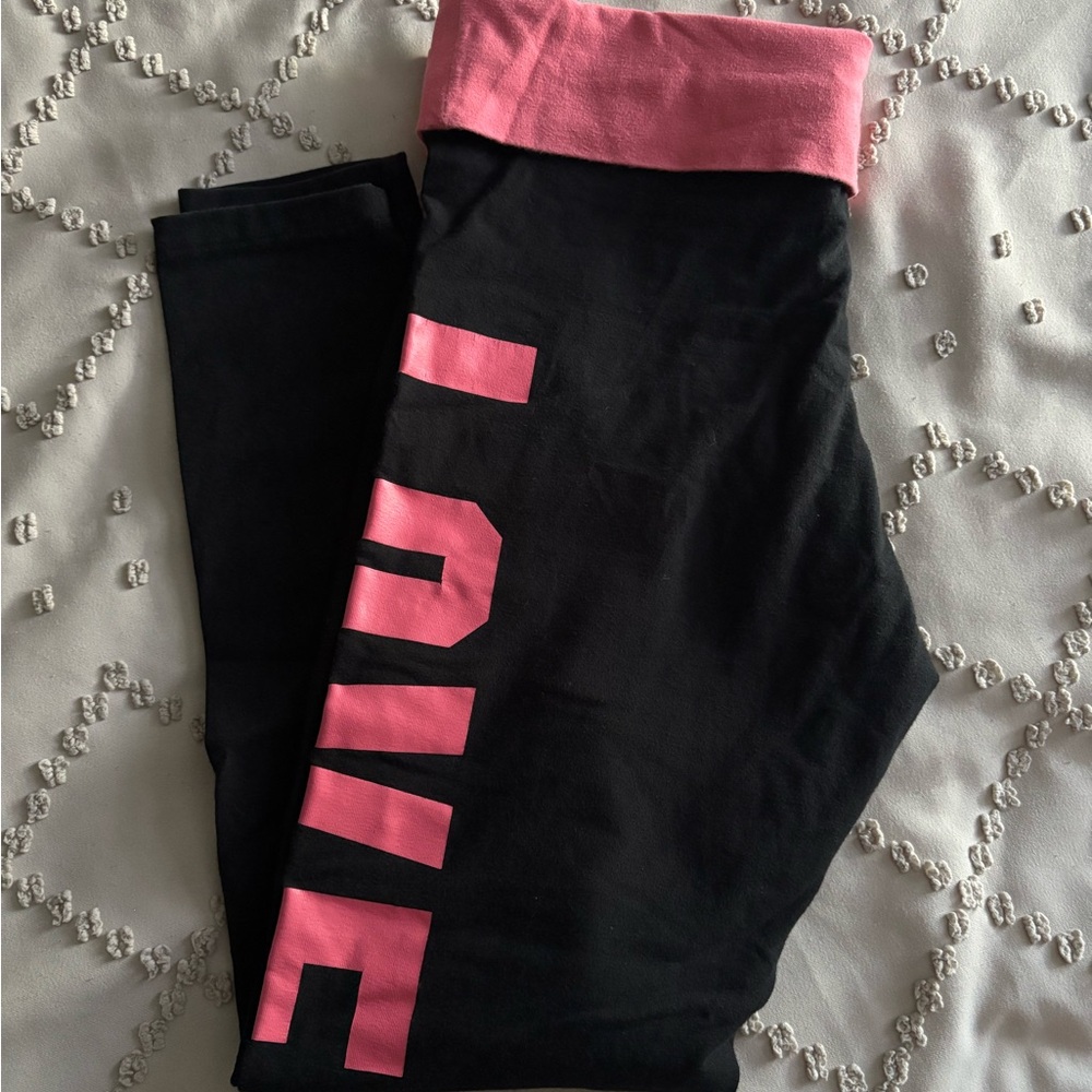 Victoria's Secret Black Leggings with Pink Love Graphic